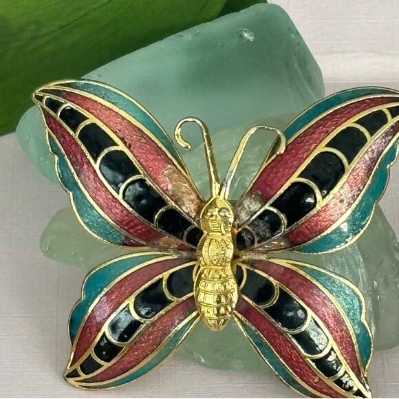 8125 Vintage Cloissone Butterfly Brooch Pin - Picture 1 of 5